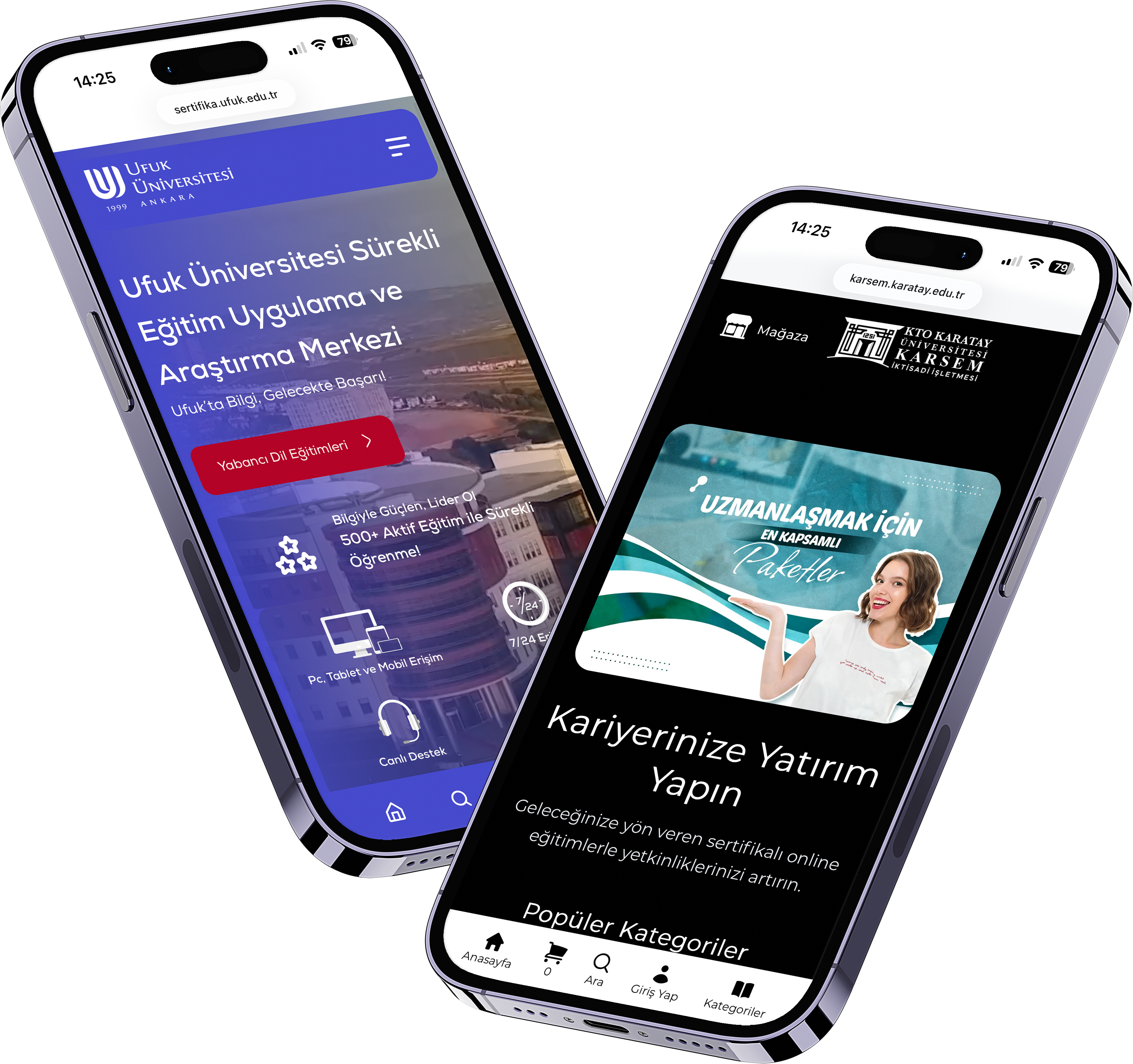 Ufuk Üniversitesi ve Karsem Eğitim Platformları Mobil Arayüzleri